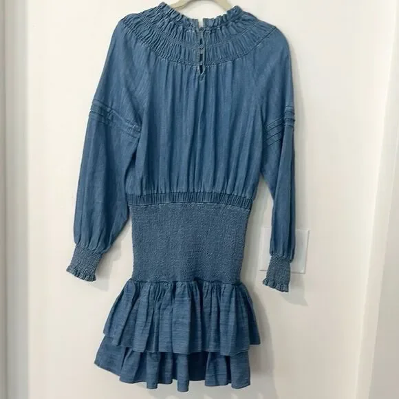 Michael Kors Cotton Chambray Smocked Mini Dress S - Picture 7 of 10